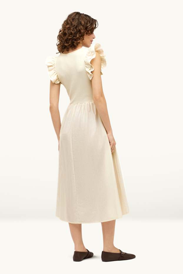 Donna - Vestito fit & flare - a coste - bianco crema