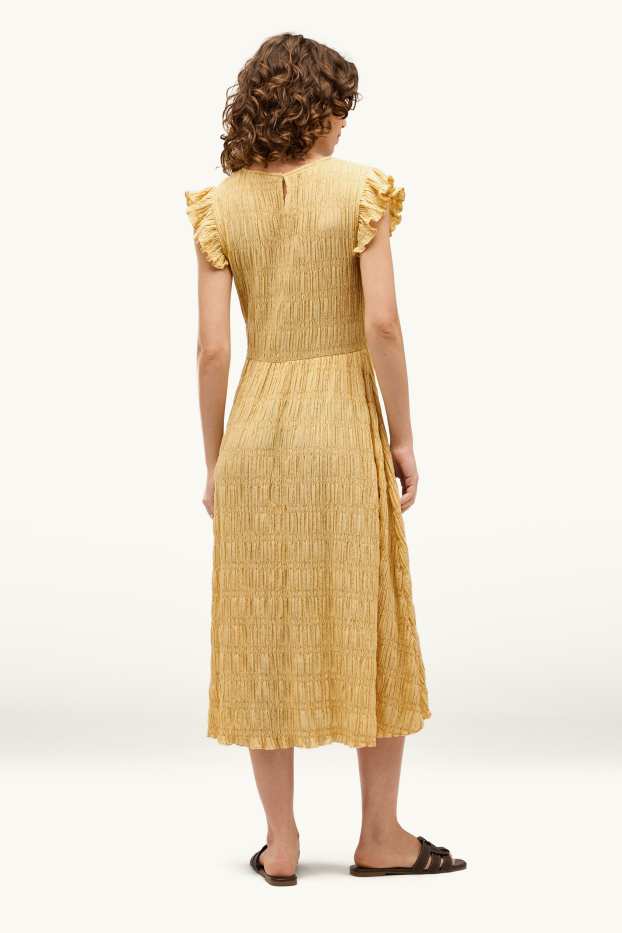Damen - Fit & Flare Kleid - strukturiert - hellgelb