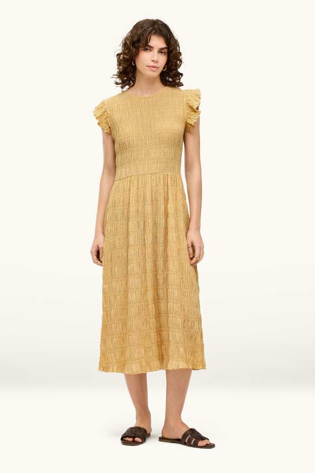 Damen - Fit & Flare Kleid - strukturiert - hellgelb