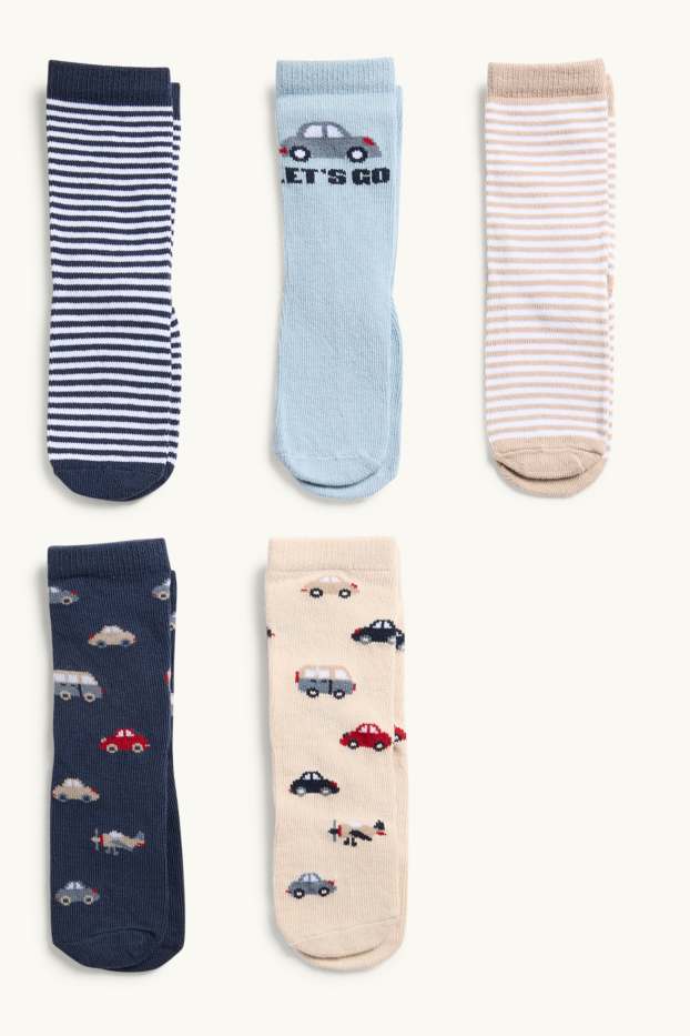 Baby Boys - Multipack of 5 - car and aeroplane - baby socks - blue