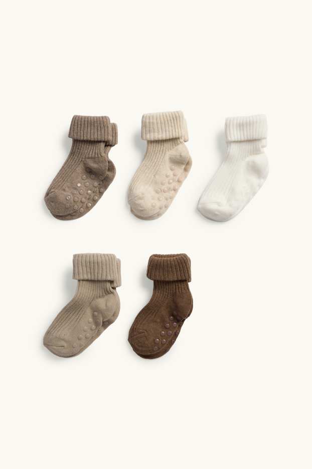 Neonate - Confezione da 5 - calze antiscivolo per neonati - a coste - beige