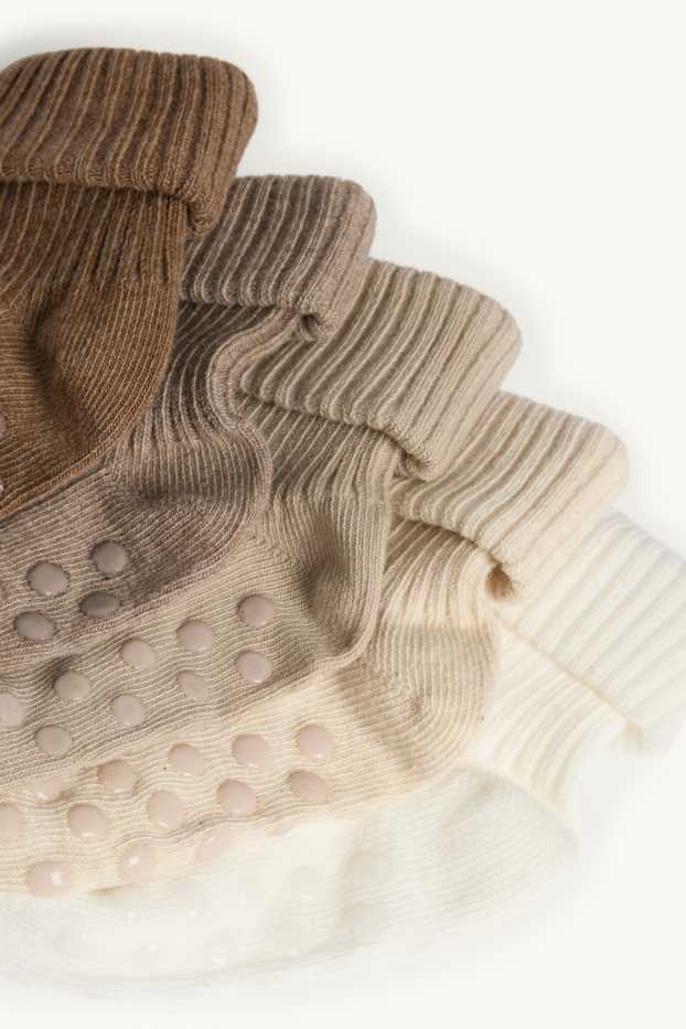 Neonate - Confezione da 5 - calze antiscivolo per neonati - a coste - beige