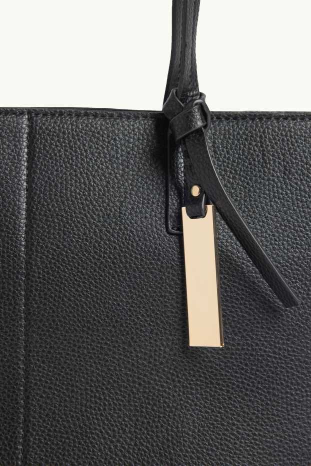 Dames - Grote shopper - imitatieleer - zwart