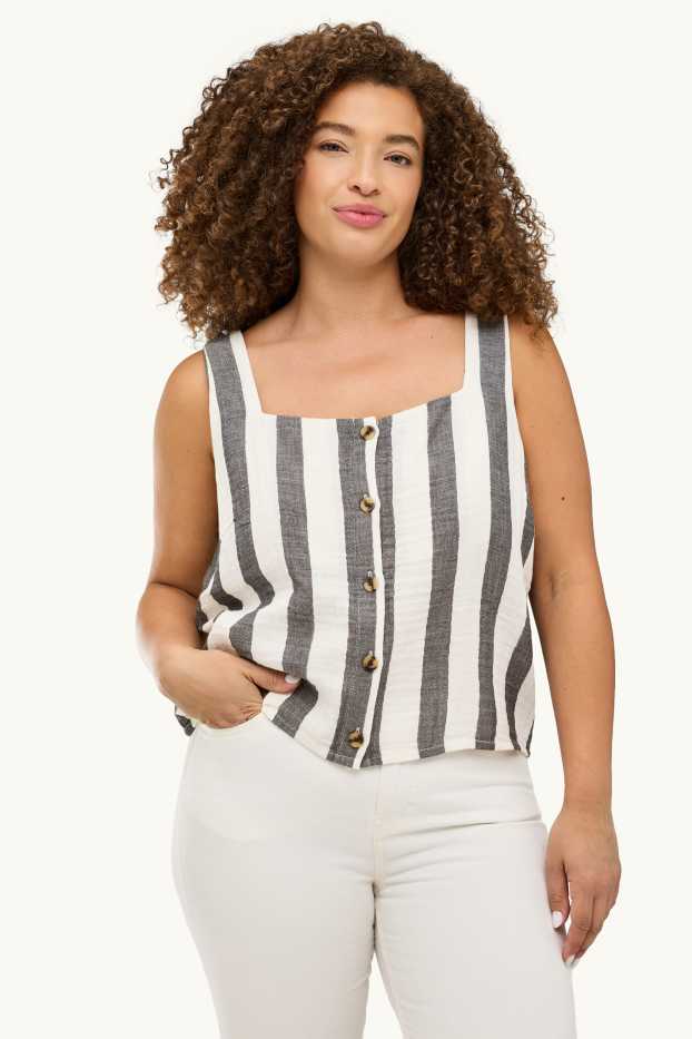 Dames - Blousetop - gestreept - wit / grijs