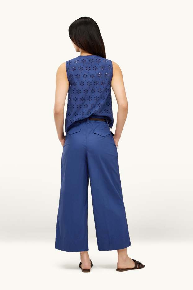 Damen - Crop Stoffhose mit Gürtel - High Waist - Wide Leg - blau