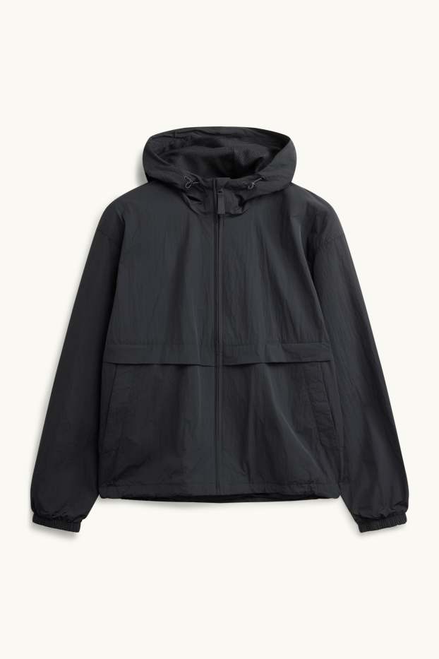 Uomo - Giacca impermeabile con cappuccio - idrorepellente - nero