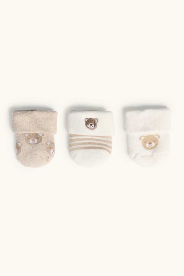 Unisex - Multipack 3er - Bärchen - Erstlings-Socken mit Motiv - cremefarben