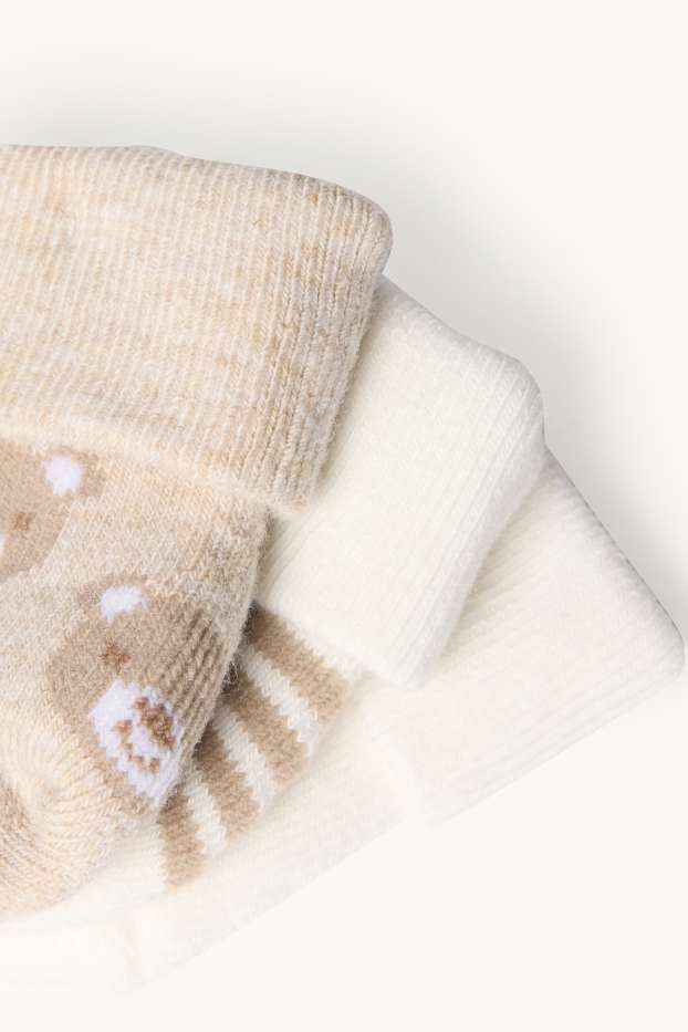 Unisex - Multipack 3er - Bärchen - Erstlings-Socken mit Motiv - cremefarben