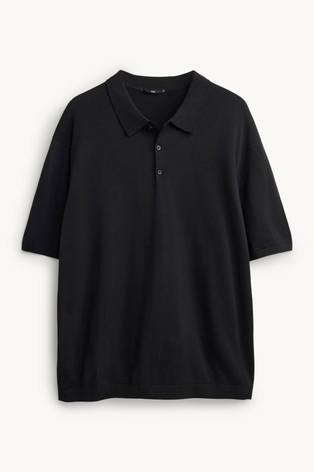 Herren - Strick-Poloshirt - Regular Fit - schwarz