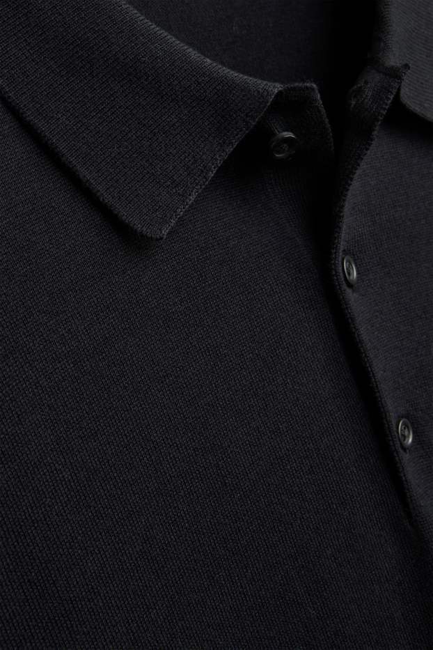 Herren - Strick-Poloshirt - Regular Fit - schwarz