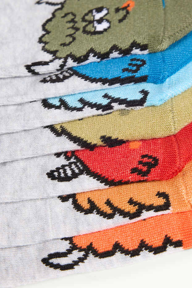Enfants garçons - Lot de 7 paires - Monstre - chaussettes à motif - gris clair