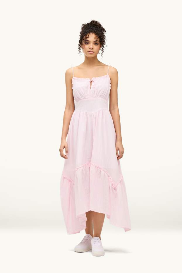 Damen - Fit & Flare Kleid - gestreift - rosa