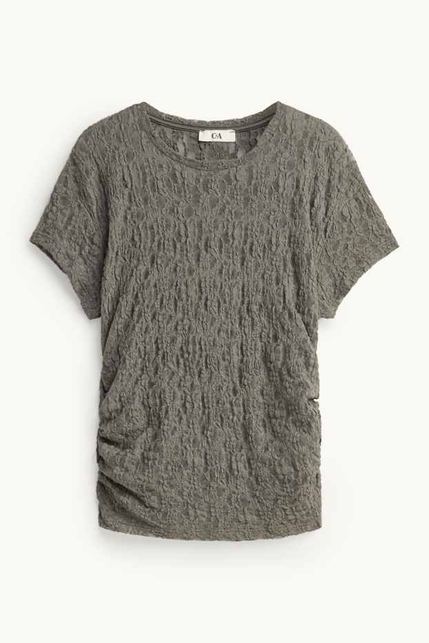 Dona - Samarreta de mànigues curtes - slim fit - de malla - caqui