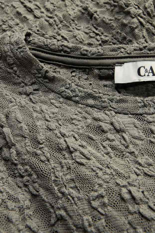 Dona - Samarreta de mànigues curtes - slim fit - de malla - caqui