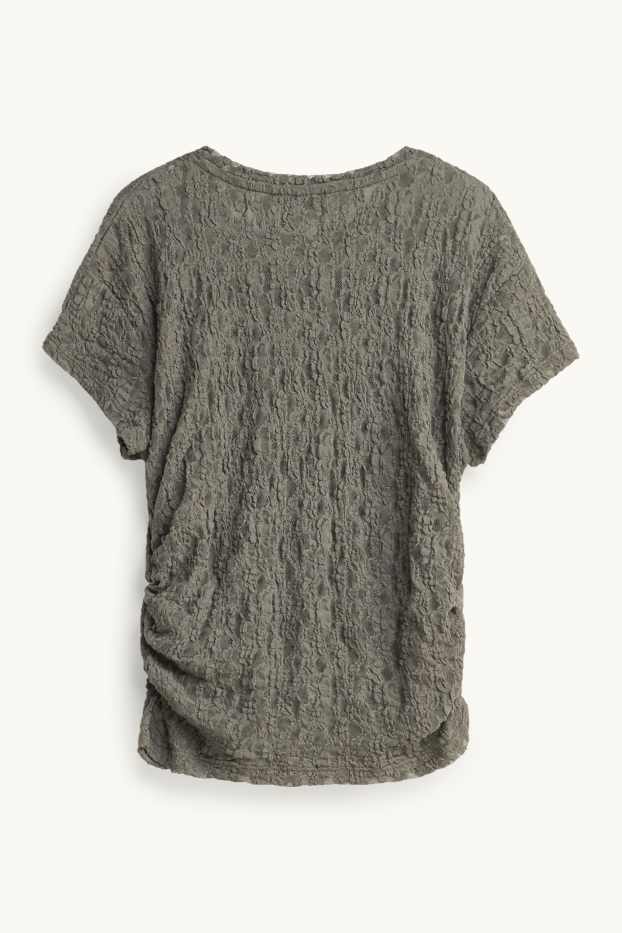 Dona - Samarreta de mànigues curtes - slim fit - de malla - caqui