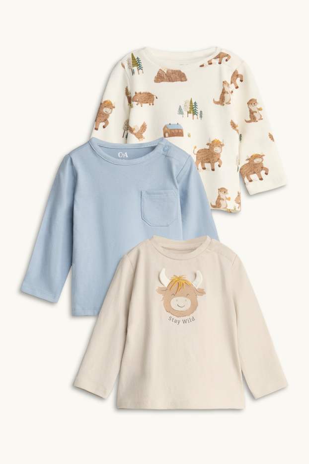 Baby: jongens - Set van 3 - stier en bos - babylongsleeve - beige