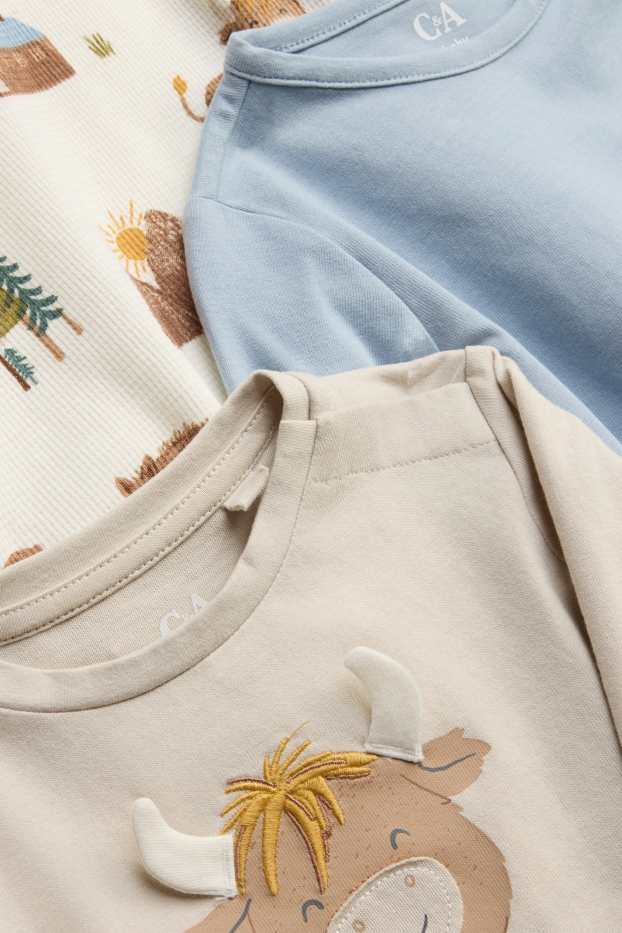Baby: jongens - Set van 3 - stier en bos - babylongsleeve - beige