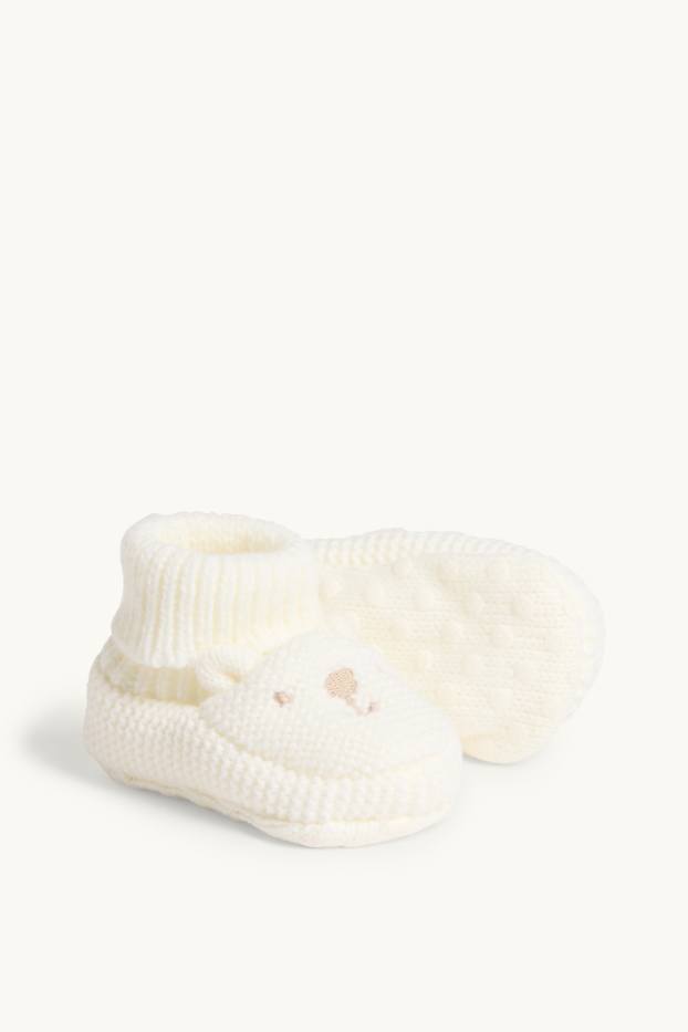 Unisex - Beertje - babysloffen - crème wit