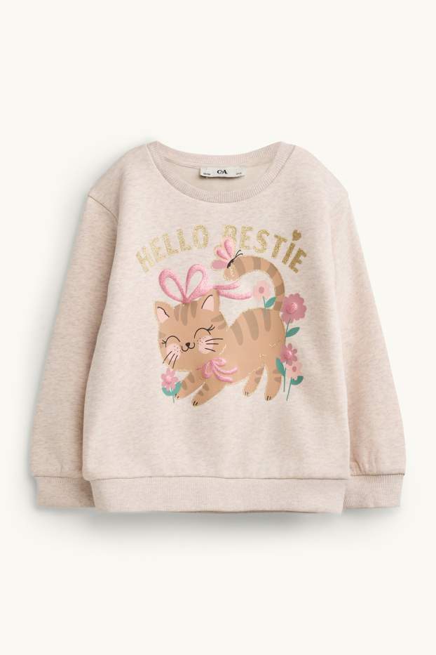 Kinder Mädchen - Katze - Set - Sweatshirt und Flared Leggings - Glanz-Effekt - 2 teilig - rosa / beige