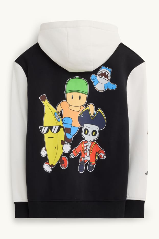 Children Boys - Stumble Guys - varsity jacket with hood - white / black