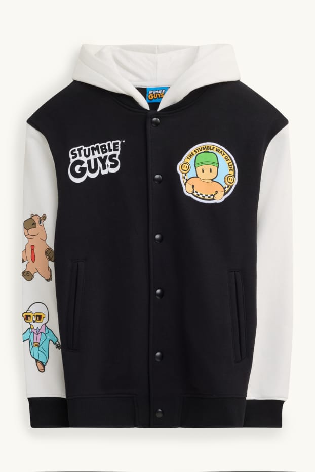 Children Boys - Stumble Guys - varsity jacket with hood - white / black