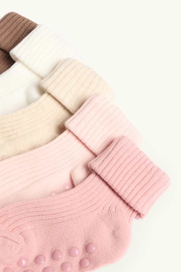 Neonate - Confezione da 5 - calze antiscivolo per neonati - a coste - rosa