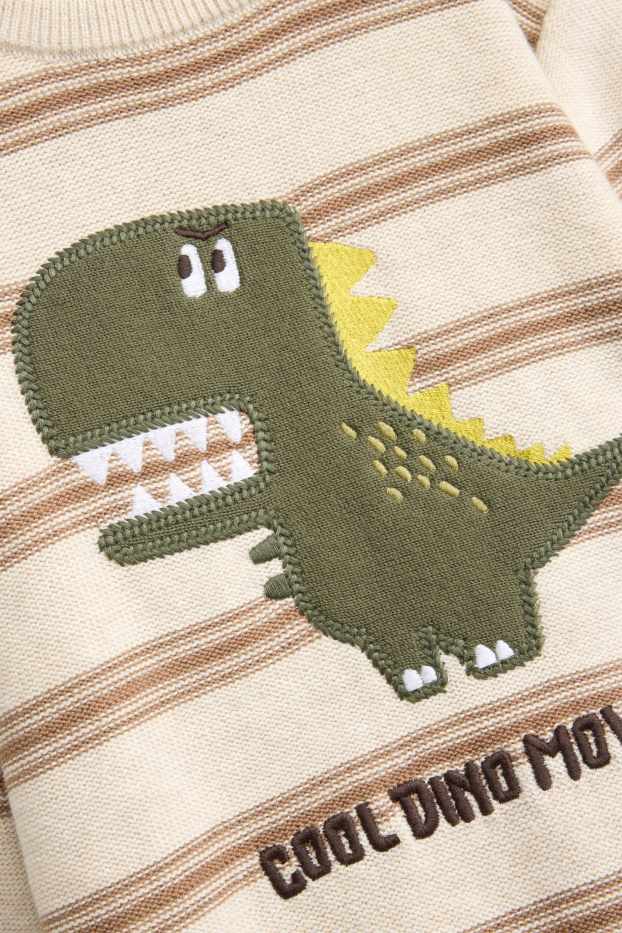 Děti - chlapci - Dinosaurus - svetr - pruhovaný - béžová