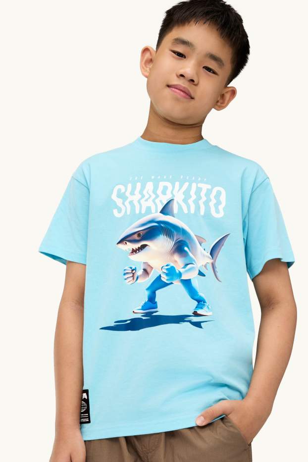 Kinderen: jongens - Haai - T-shirt - lichtblauw