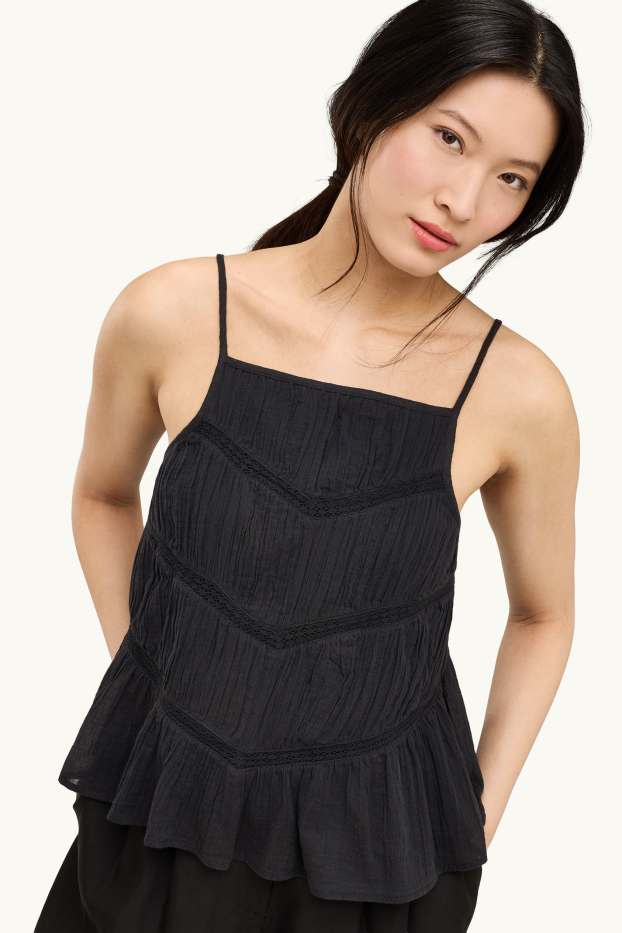 Femmes - Caraco - broderie anglaise - noir