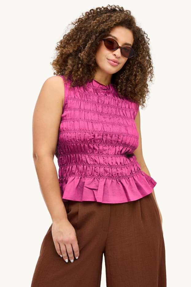 Femmes - Chemisier - finition smockée - rose / rose