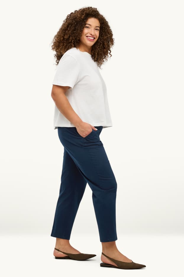 Women - Cloth trousers - mid-rise waist - tapered fit - dark blue