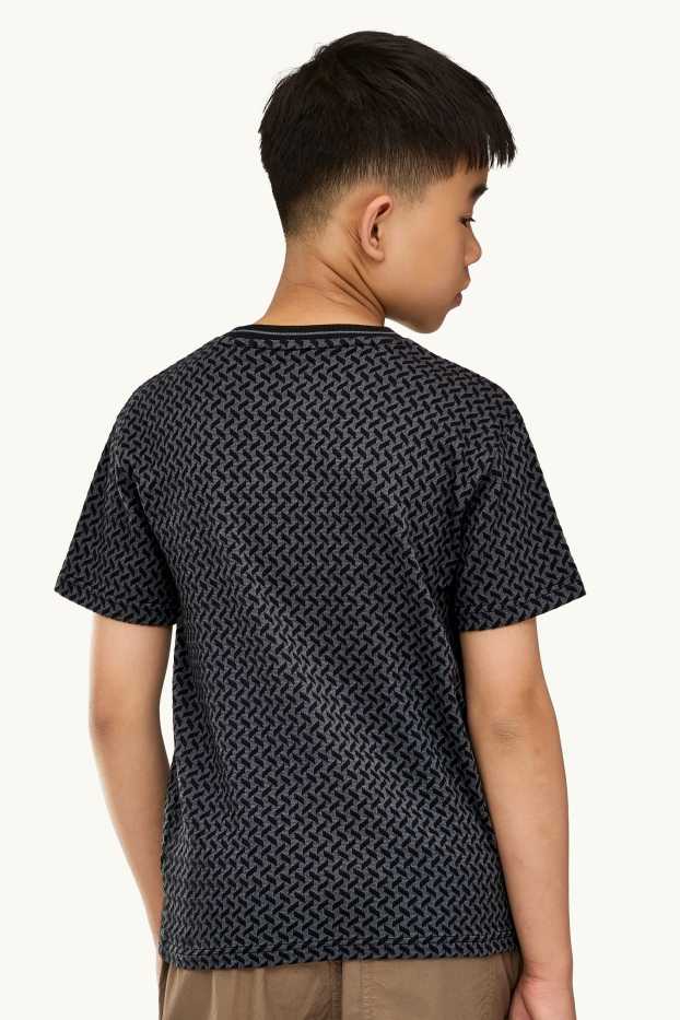 Kinder Buben - Kurzarmshirt - gemustert - schwarz