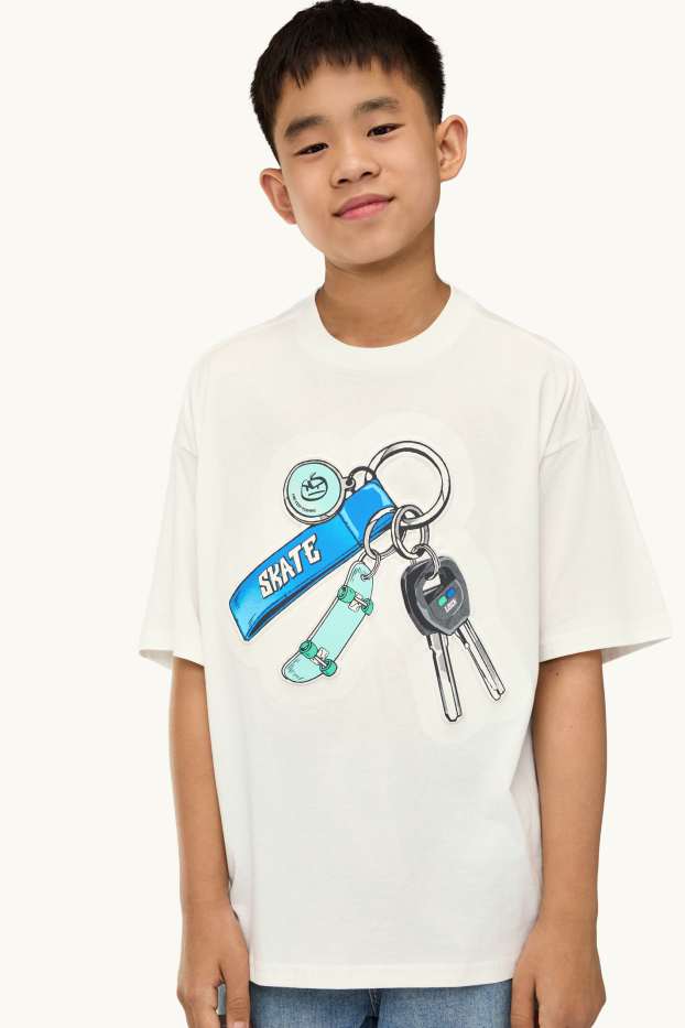 Enfants garçons - Porte-clés et skateboard - T-shirt - blanc