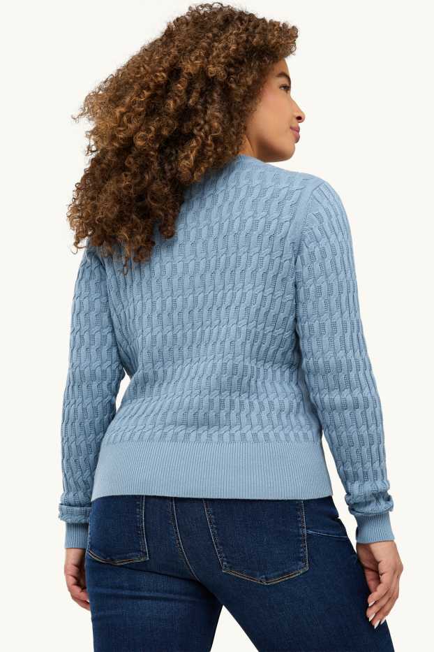 Femmes - Gilet en maille - motif tressé - bleu
