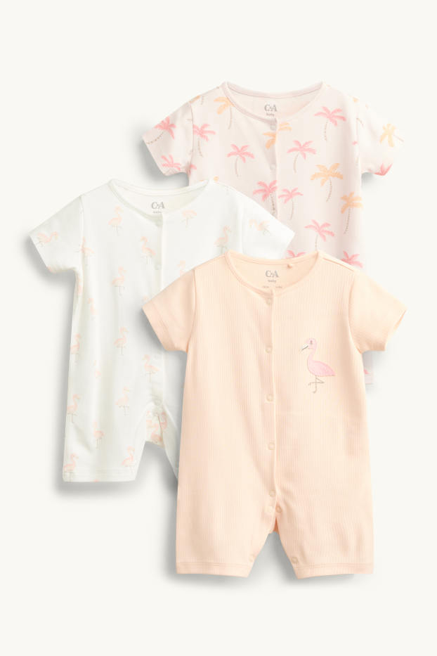 Baby Mädchen - Multipack 3er - Flamingo und Palme - Baby-Schlafanzug - rosa