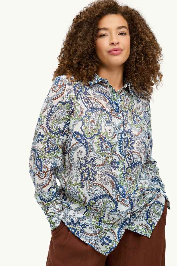 Dames - Overhemdblouse - met patroon - blauw