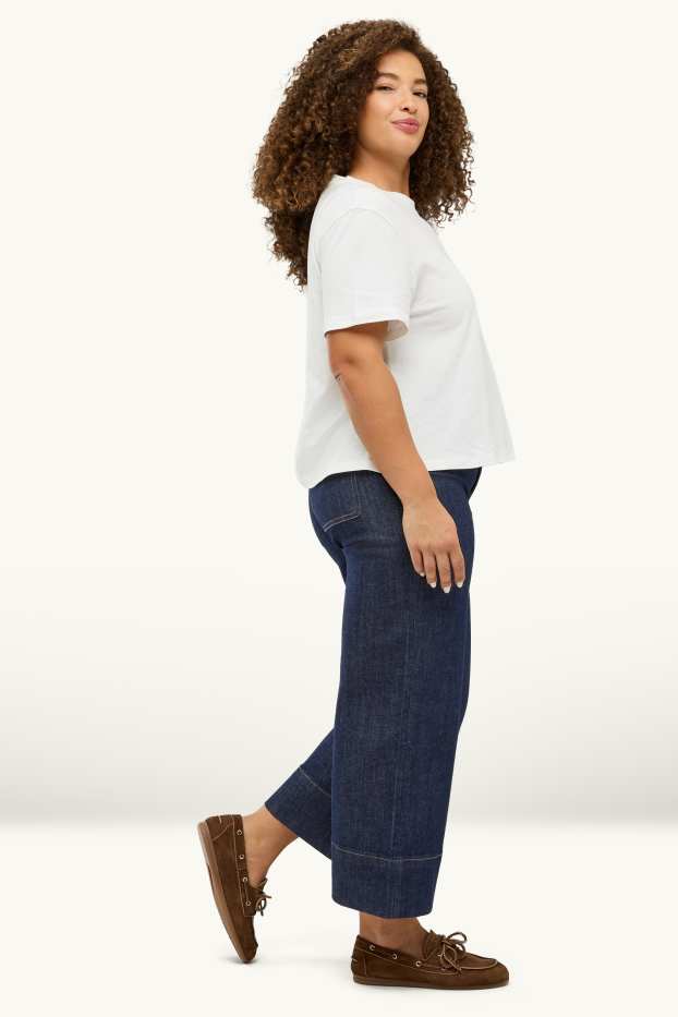 Femmes - Crop wide leg jean - high waist - jean bleu foncé