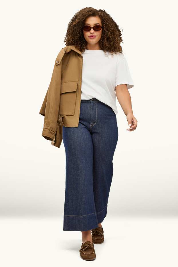 Femmes - Crop wide leg jean - high waist - jean bleu foncé