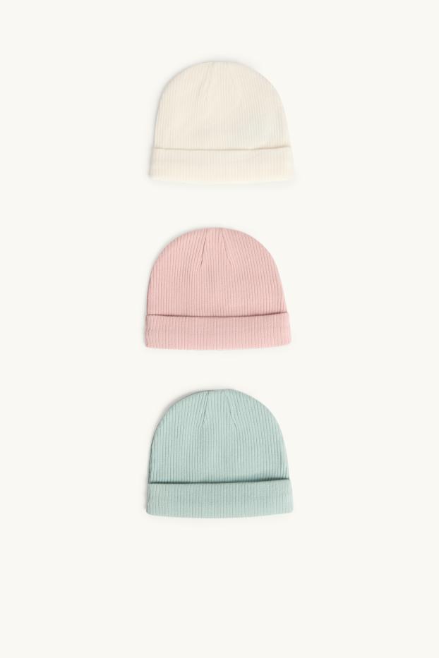 Unisex - Multipack 3er - Baby-Mütze - gerippt - rosa