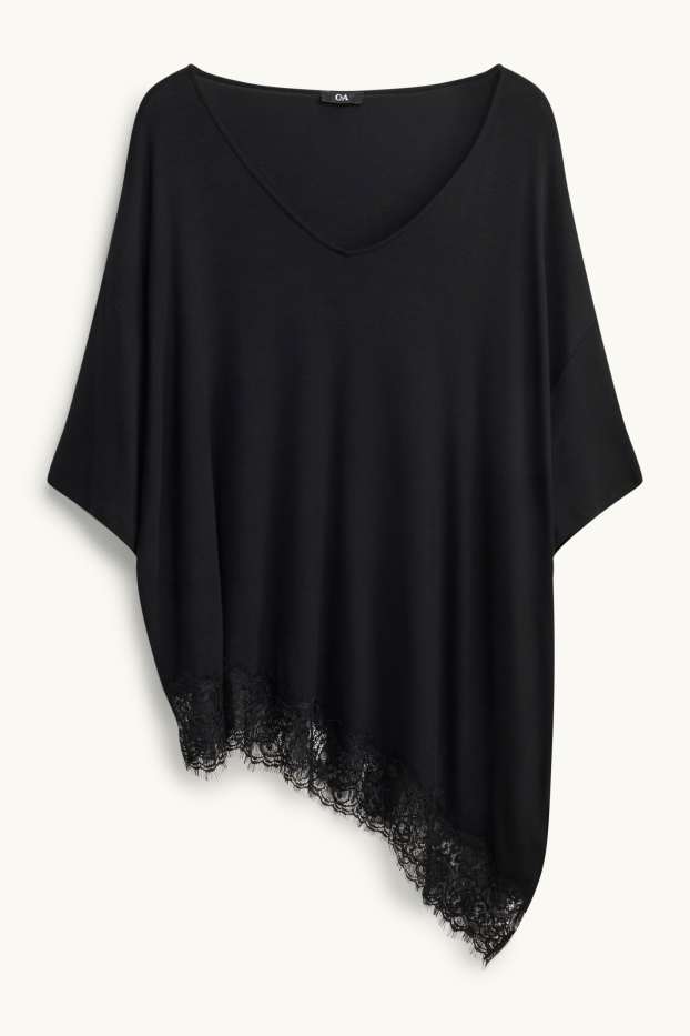 Damen - T-Shirt mit V-Ausschnitt - Curvy Fit - schwarz