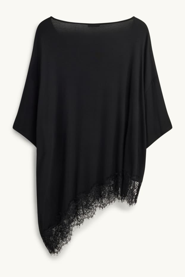 Damen - T-Shirt mit V-Ausschnitt - Curvy Fit - schwarz