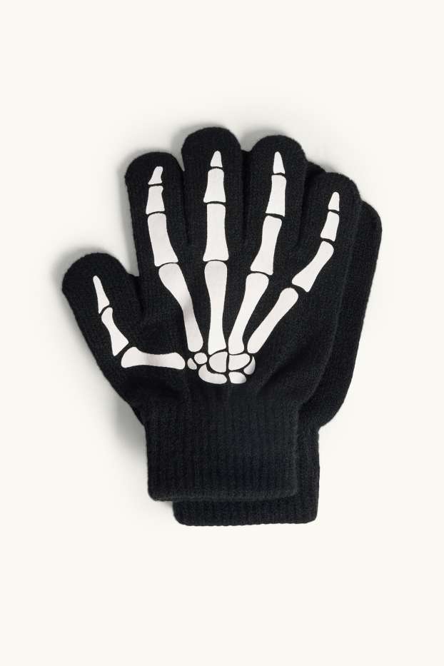 Children Boys - Halloween - skeleton - gloves - glow-in-the-dark - black