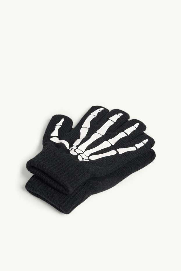 Children Boys - Halloween - skeleton - gloves - glow-in-the-dark - black