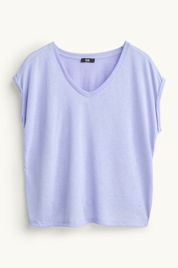 Donna - T-shirt con scollo a V - relaxed fit - viola chiaro