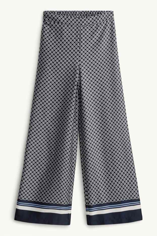 Femei - Pantaloni de stofă - talie înaltă - palazzo - cu model - albastru închis / alb
