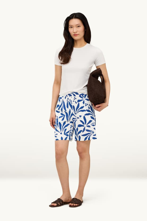 Femmes - Short - high waist - à motif - blanc