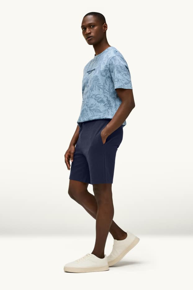 Hommes - Short - finition côtelée - bleu foncé