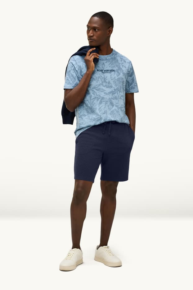 Hommes - Short - finition côtelée - bleu foncé