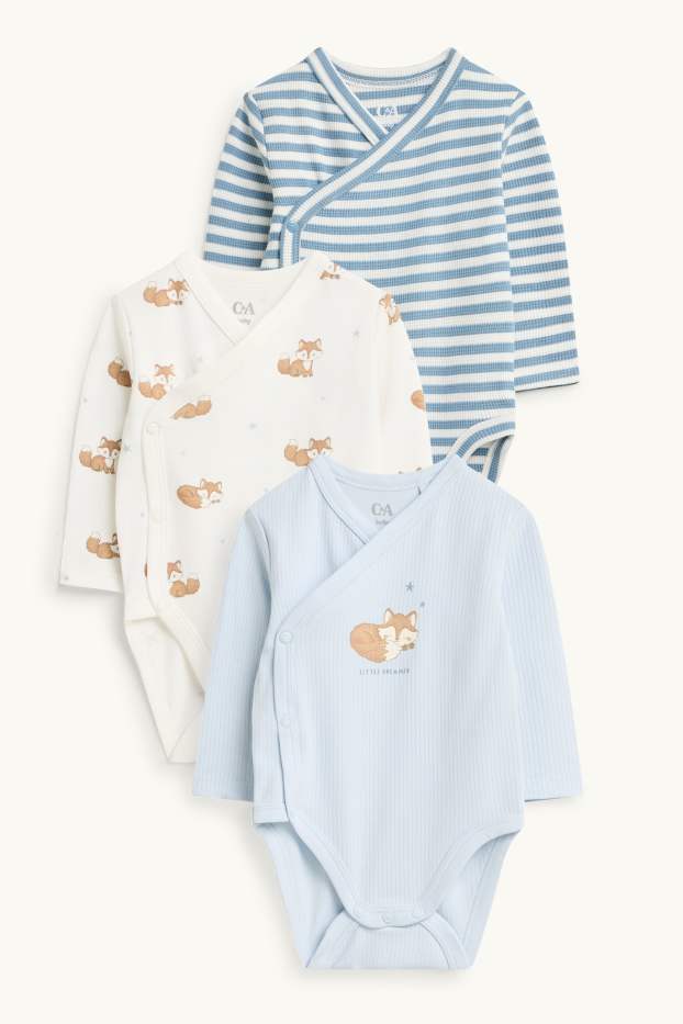 Baby Boys - Multipack of 3 - fox and stars - wrapover baby bodysuit - blue