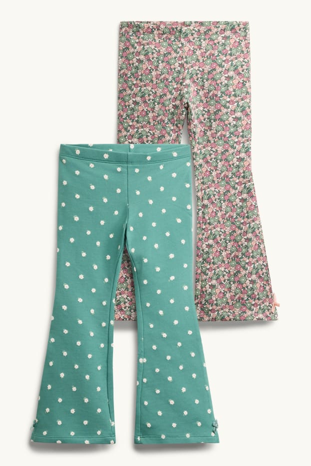 Enfants filles - Lot de 2 - fleurs - flared leggings - vert